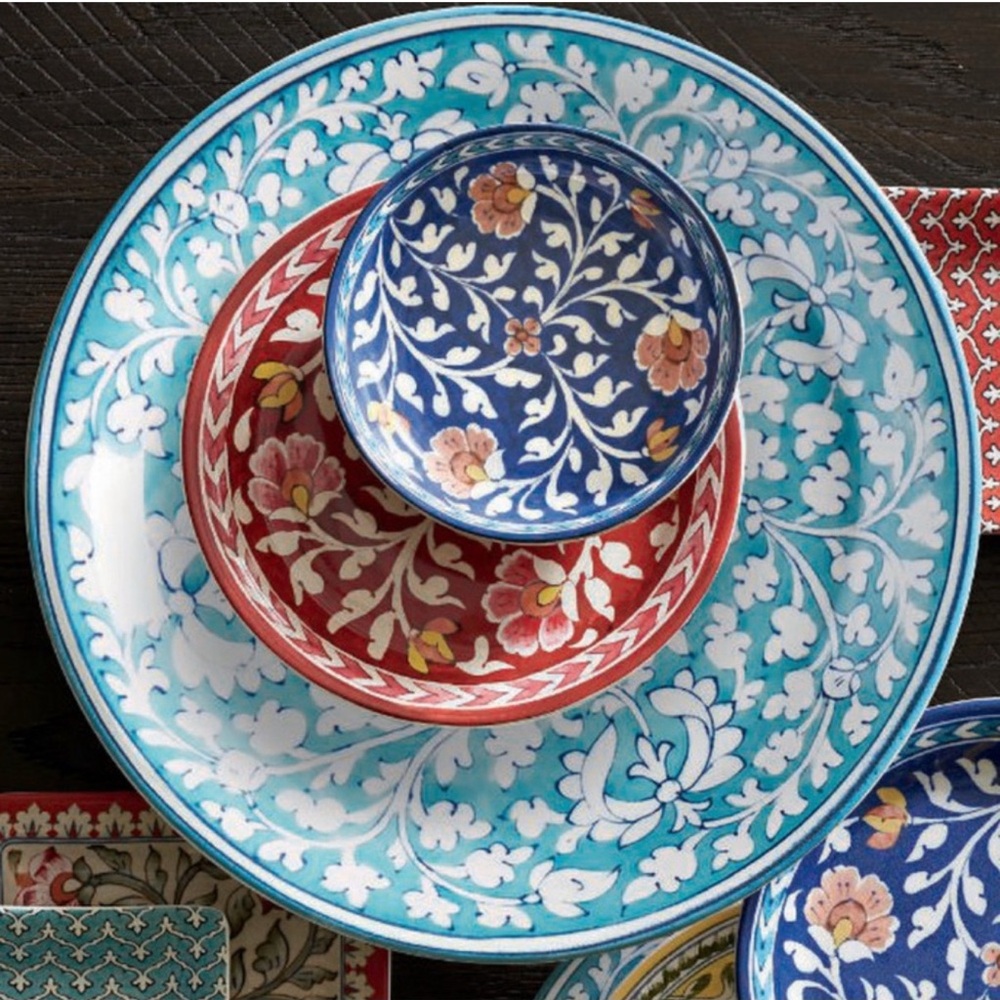 New Pottery Barn Ava Blue Floral Salad Plate Set, S/4